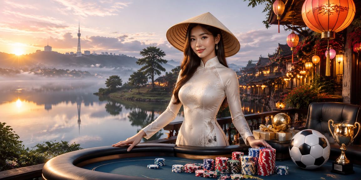 Người dùng tại Hội An theo dõi kèo bóng đá buổi tối với điện thoại và nón lá